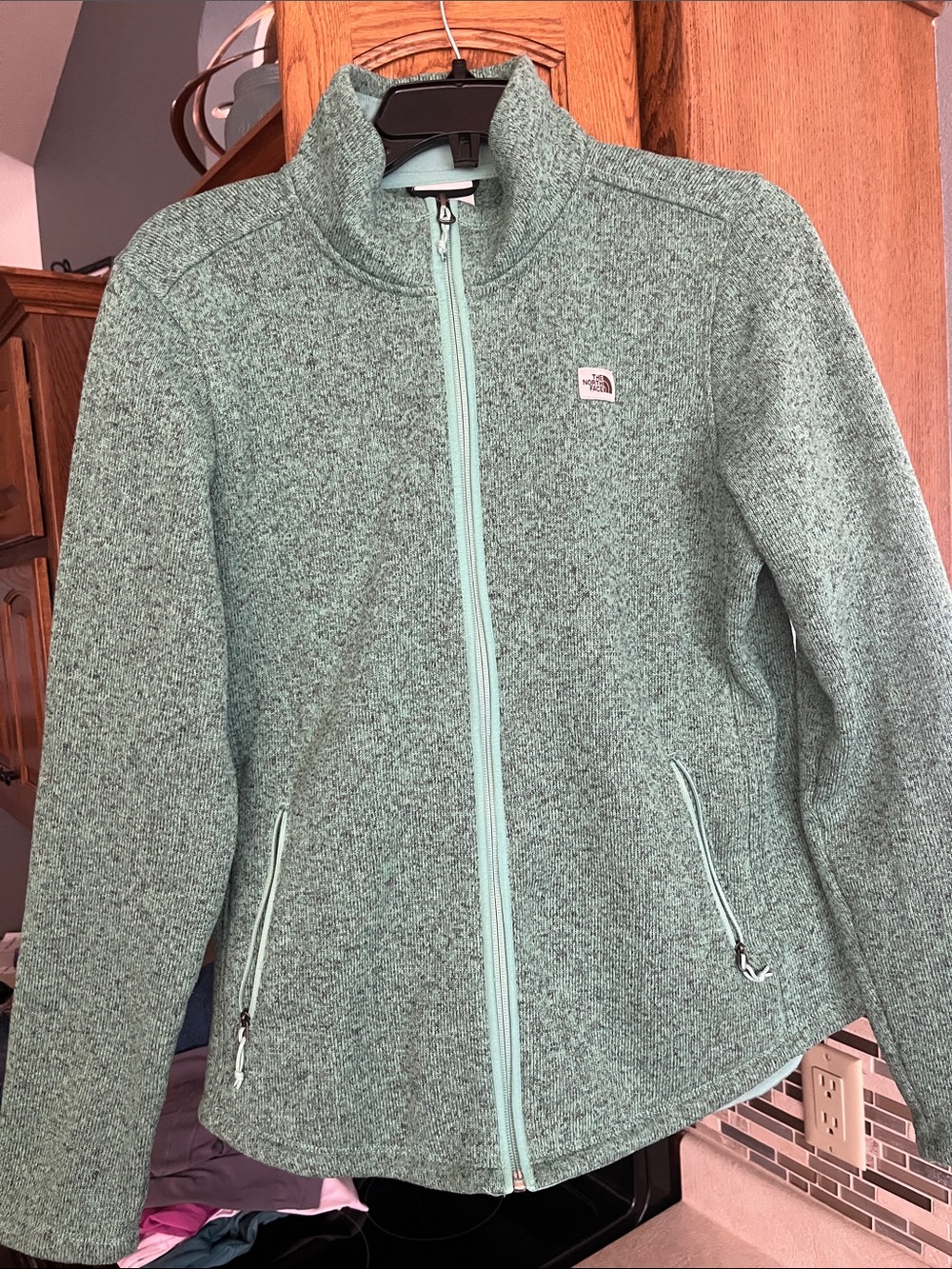 Woman’s The North Face Mint Green Zip-Up Teddy Jacket